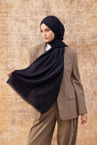 Fendi Desen Pamuk Jakar Şal Koyu Lacivert 8009-07