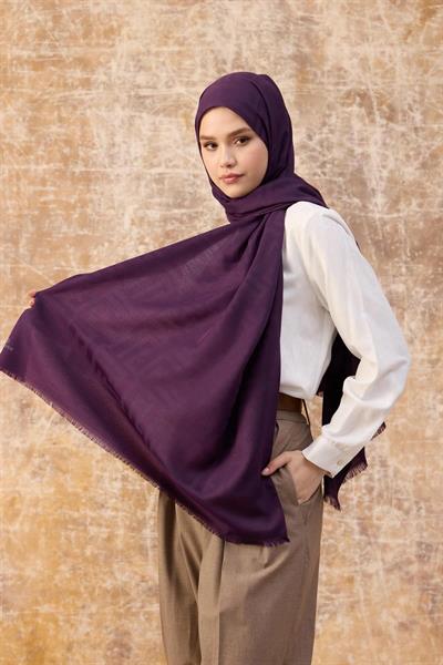 Fendi Desen Pamuk Jakar Şal Mor 8009-13