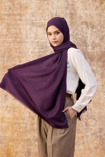 Fendi Desen Pamuk Jakar Şal Mor 8009-13
