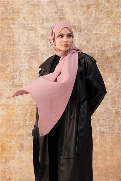 Fendi Desen Pamuk Jakar Şal Pembe 8009-17