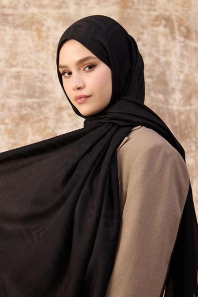 Fendi Desen Pamuk Jakar Şal Siyah 8009-10
