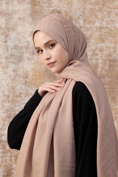 Fendi Desen Pamuk Jakar Şal Tatlı Vizon 8009-23