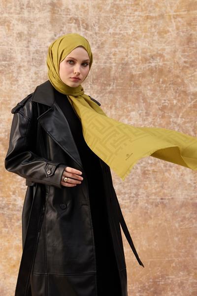 Fendi Desen Pamuk Jakar Şal Yağ Yeşili 8009-11