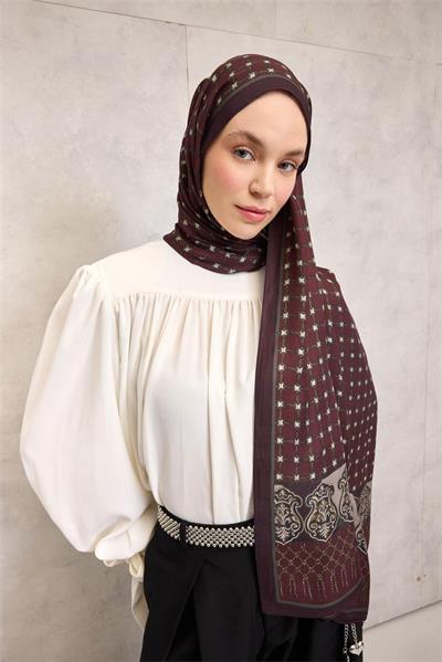Floş Viskon Organik Şal Bordo Halat Desenli Tok Duruşlu 75x195