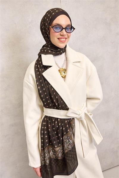 Floş Viskon Organik Şal Çikolata Kahvesi Halat Desenli Akışkan Dökümlü 75x195