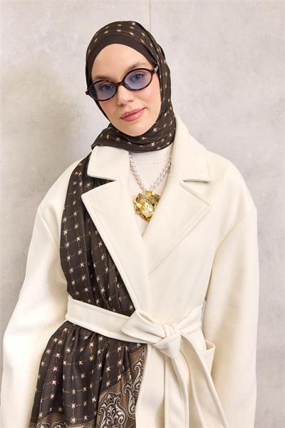 Floş Viskon Organik Şal Çikolata Kahvesi Halat Desenli Akışkan Dökümlü 75x195