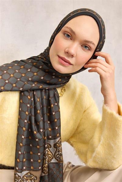 Floş Viskon Organik Şal Dumanlı Gri Halat Desenli Akışkan Dökümlü 75x195