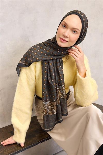 Floş Viskon Organik Şal Dumanlı Gri Halat Desenli Akışkan Dökümlü 75x195