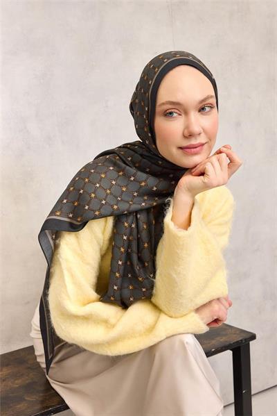 Floş Viskon Organik Şal Dumanlı Gri Halat Desenli Akışkan Dökümlü 75x195