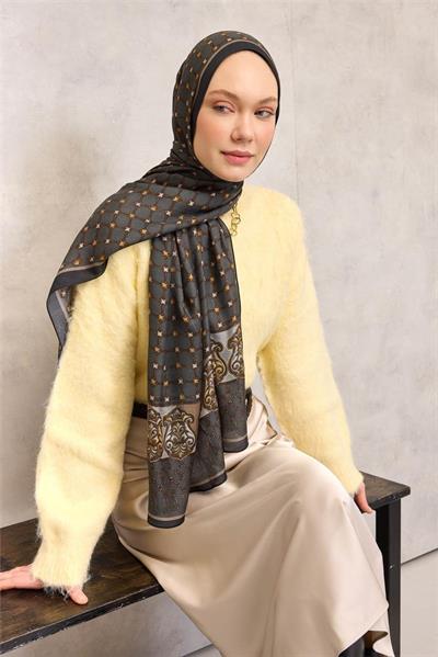 Floş Viskon Organik Şal Dumanlı Gri Halat Desenli Akışkan Dökümlü 75x195