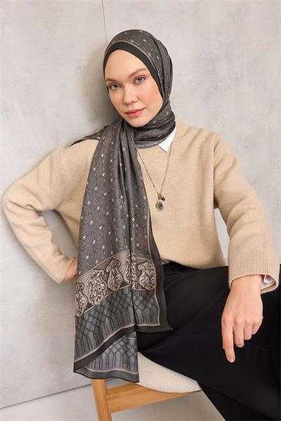 Floş Viskon Organik Şal Gri Halat Desenli Akışkan Dökümlü 75x195