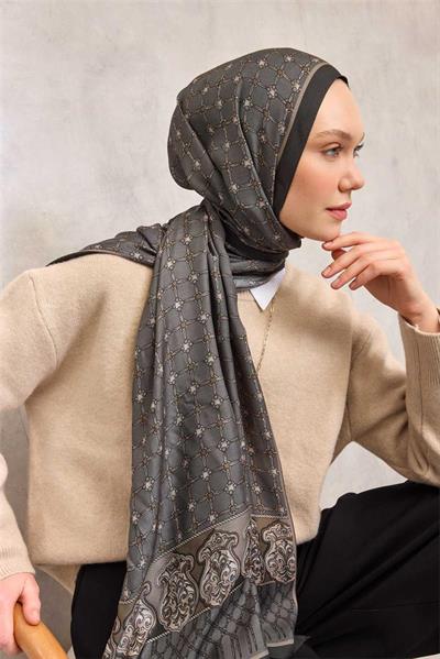 Floş Viskon Organik Şal Gri Halat Desenli Akışkan Dökümlü 75x195