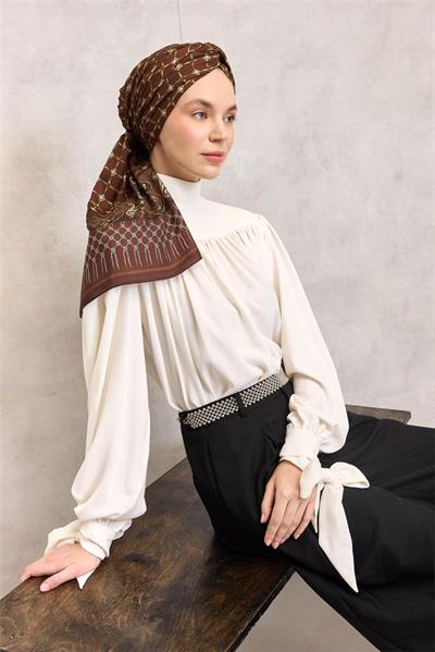 Floş Viskon Organik Şal Halat Desen Kahverengi Akışkan Dokulu Dökümlü 195x75