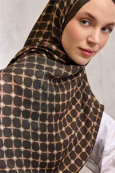 Floş Viskon Organik Şal Koyu Kahve Halat Desenli Akışkan Dökümlü 75x195