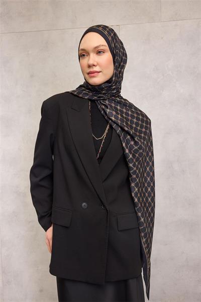 Floş Viskon Organik Şal Lacivert Halat Desenli Akışkan Dökümlü 75x195