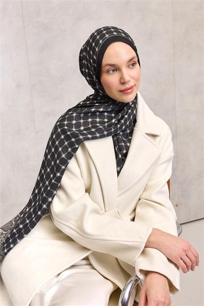 Floş Viskon Organik Şal Siyah Halat Desenli Akışkan Dökümlü 75x195