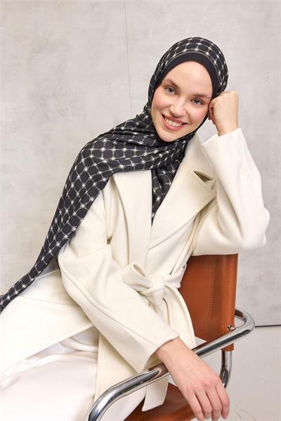 Floş Viskon Organik Şal Siyah Halat Desenli Akışkan Dökümlü 75x195