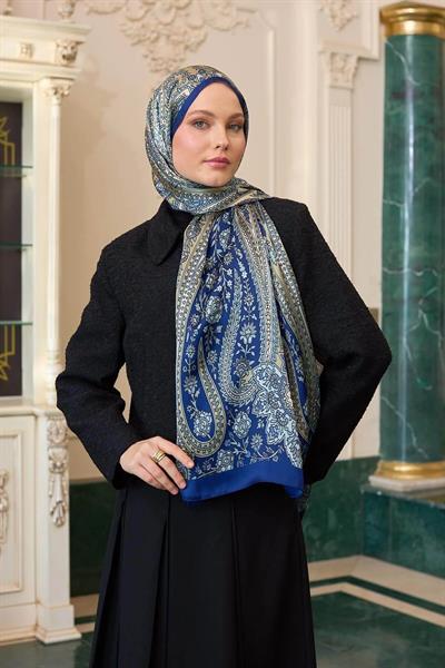Gece Mavi Hint Vual Şal - 5009-04