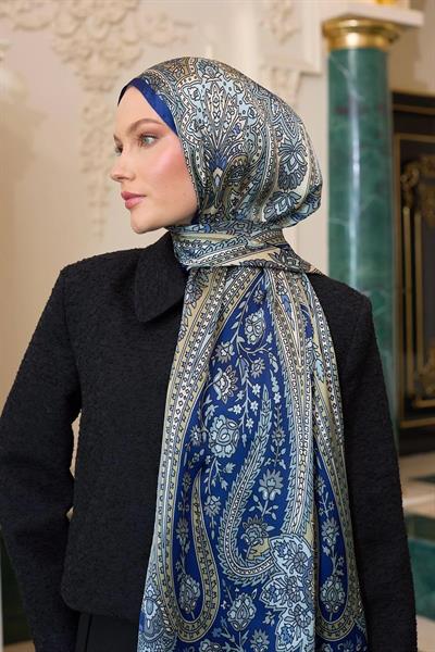 Gece Mavi Hint Vual Şal - 5009-04