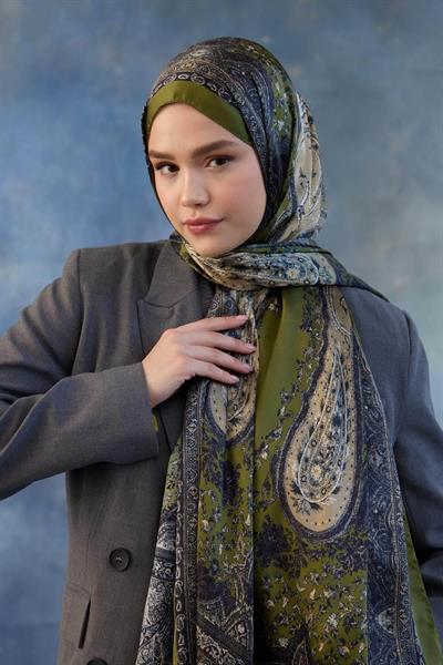 Haki Yeşil Hint Vual Şal -  5002-05