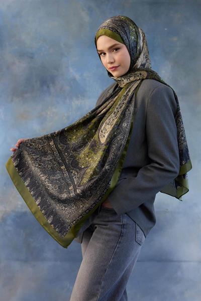 Haki Yeşil Hint Vual Şal -  5002-05