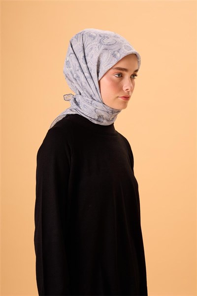 İnce Pamuk Soft Eşarp Gümüş-Antrasit Desenli Tok Duruşlu 90X90