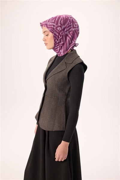 İnce Pamuk Soft Eşarp Lila Eflatun Leylak Desenli Nefes Alan 90X90