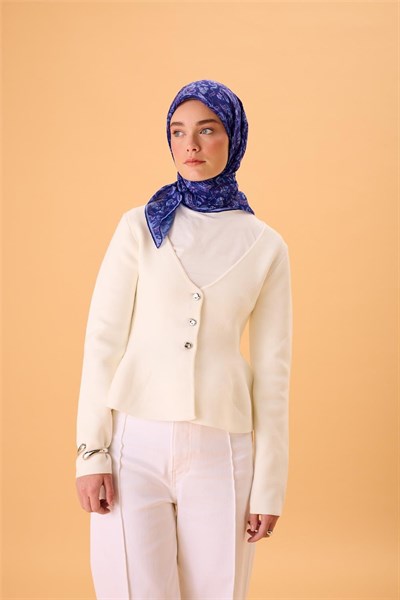 İnce Pamuk Soft Eşarp Morcivert-Lila Desenli Tok Duruşlu 90X90
