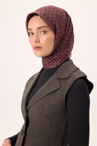 İnce Pamuk Soft Eşarp Siyah-Kırmızı Gri Desenli Kaymaz Dokulu Nefes Alan 90X90