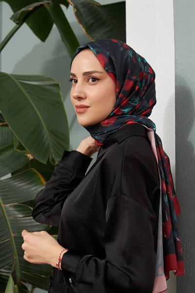 İpekhan Botanik Serisi Siyah Kırmızı Pamuk Viskon Şal 3023-14