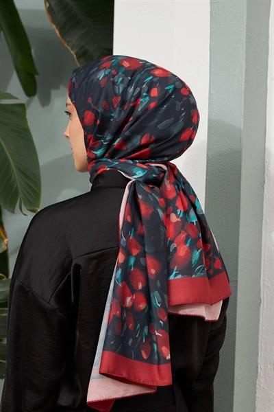 İpekhan Botanik Serisi Siyah Kırmızı Pamuk Viskon Şal 3023-14