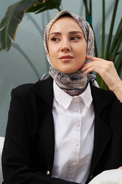 İpekhan Çizgi Desen Serisi Gece Mavi Pamuk Viskon Eşarp 1128-03