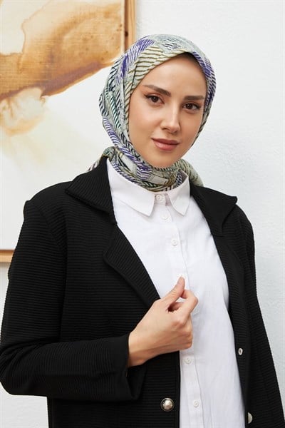 İpekhan Çizgi Desen Serisi Yağ Yeşili Pamuk Viskon Eşarp 1128-13