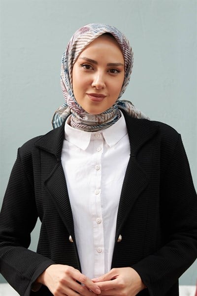 İpekhan Çizgi Desen Serisi Zeytuni Pamuk Viskon Eşarp 1128-14