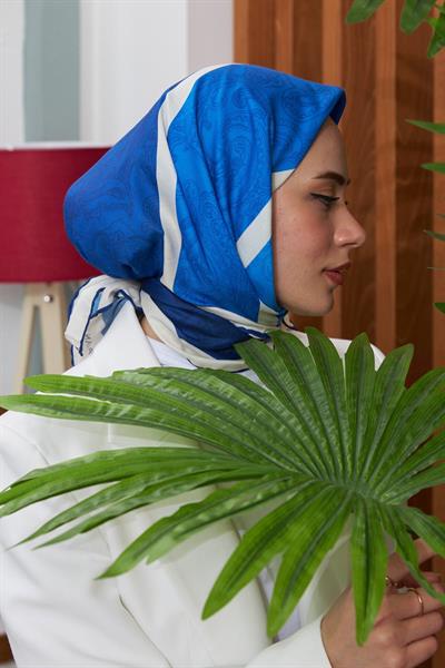 İpekhan Etnik Desen Serisi Sax Mavi Pamuk Viskon Eşarp 1127-11