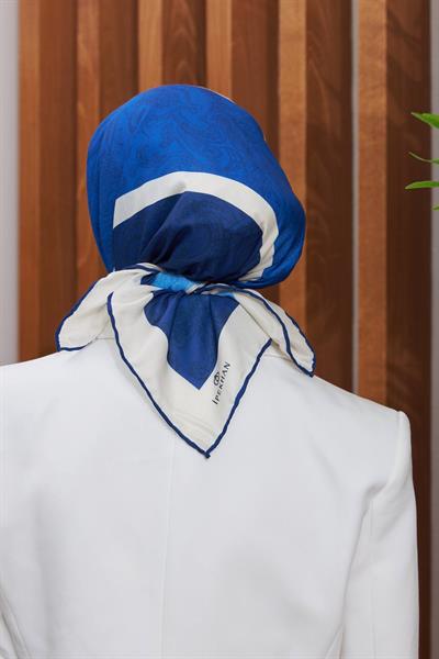 İpekhan Etnik Desen Serisi Sax Mavi Pamuk Viskon Eşarp 1127-11