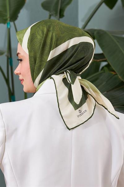 İpekhan Etnik Desen Serisi Yeşil Pamuk Viskon Eşarp 1127-15