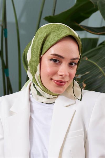 İpekhan Etnik Desen Serisi Yeşil Pamuk Viskon Eşarp 1127-15