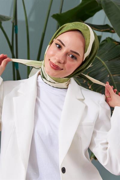 İpekhan Etnik Desen Serisi Yeşil Pamuk Viskon Eşarp 1127-15