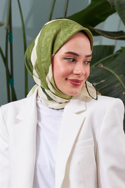 İpekhan Etnik Desen Serisi Yeşil Pamuk Viskon Eşarp 1127-15