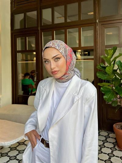 İpekhan Etnik Serisi Kırmızı Mor Pamuk Eşarp 1116-15