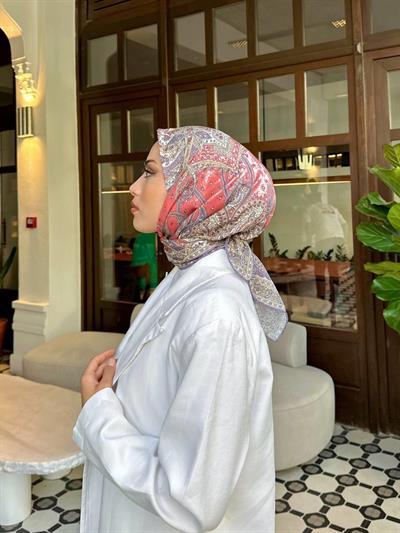 İpekhan Etnik Serisi Kırmızı Mor Pamuk Eşarp 1116-15