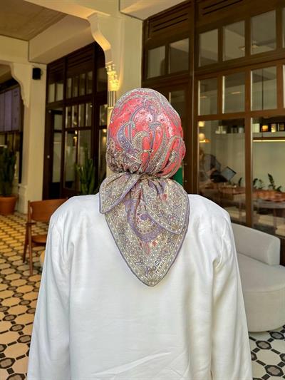 İpekhan Etnik Serisi Kırmızı Mor Pamuk Eşarp 1116-15