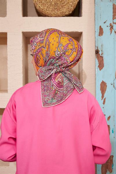 İpekhan Etnik Serisi Turuncu Pamuk Viskon Eşarp 1116-06