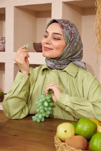 İpekhan Etnik Serisi Yeşil Pamuk Viskon Eşarp 1116-01