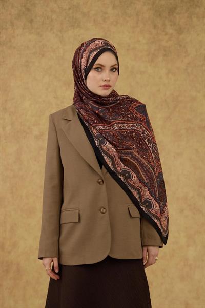 İpekhan Soft Şal Siyah Kızıl Kahve 3053-15