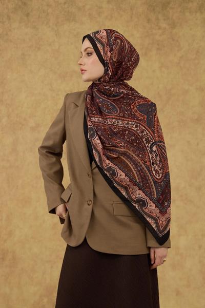 İpekhan Soft Şal Siyah Kızıl Kahve 3053-15
