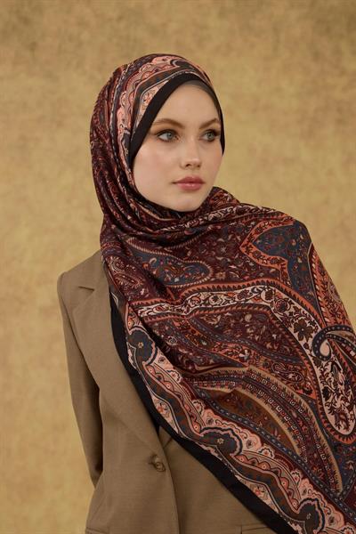 İpekhan Soft Şal Siyah Kızıl Kahve 3053-15