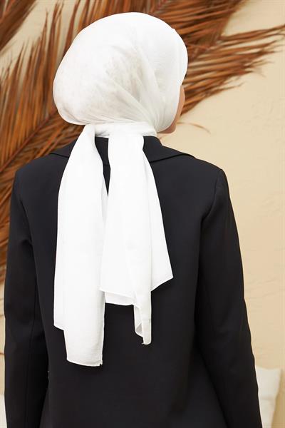 Janjan Çift Taraflı Şal Beyaz