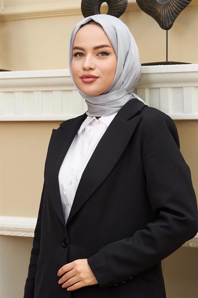 Janjan Çift Taraflı Şal Gümüş Gri